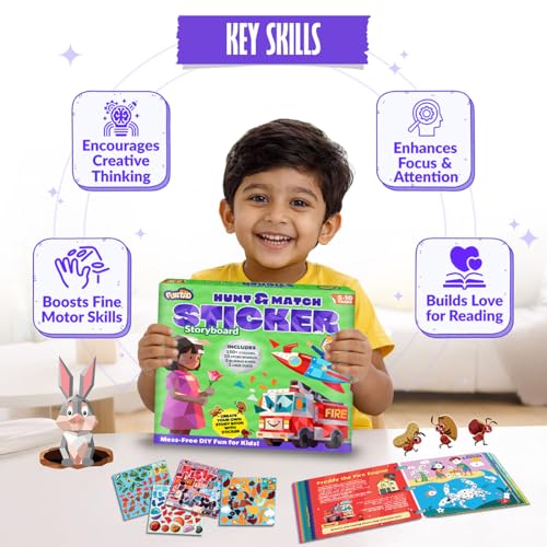 Image of Funtad Stickers Mess-Free DIY Art Activity & Story for Kids - Hunt & Match |550+ Stickers Number Matching Story-Based Learning Toy with 10 Boards|Screen-Free Fun| Gift For Boys & Girls Age 5,6,7,8,9,10 yr