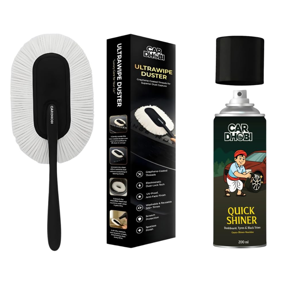 Combo – Graphene Microfiber Car Duster + Quick Shiner Spray | Scratch-Free Dust Cleaner with Multi-Surface Polish for Car & Bike | Dashboard, Tyres, Plastic & Paint Shine Kit-image-35