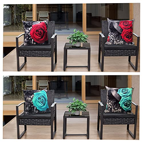 Wintam Flower Throw Pillow Covers Black Red Rose Decorative Square Pillowcases 18X18 Set Of 2 For Sofa Bedroom Living Room Decor Gift (Black Red) #TOP5