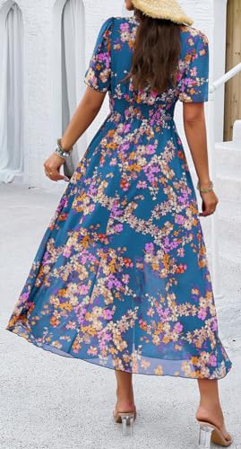 Image of Sister Amy Women's Boho Floral Print Square Neck Beach Party Flowy Ruffle Midi Dress