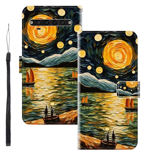 WUACYEAMING Funda para TCL 10 Pro,con Soporte/Ranura de Tarjeta Cubierta Premium Magnético Suporte TPU Protectora Fundas PU Cuero Flip Multifuncional El mar y los Barcos