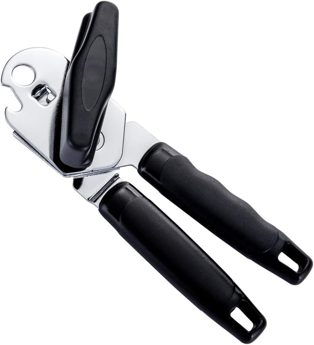 Multifunction Can Opener and Bottle Opener with Non-slip Handle, Handheld Can Lid Cutter and Lid Lifter for Kitchen and Camping Use, Black