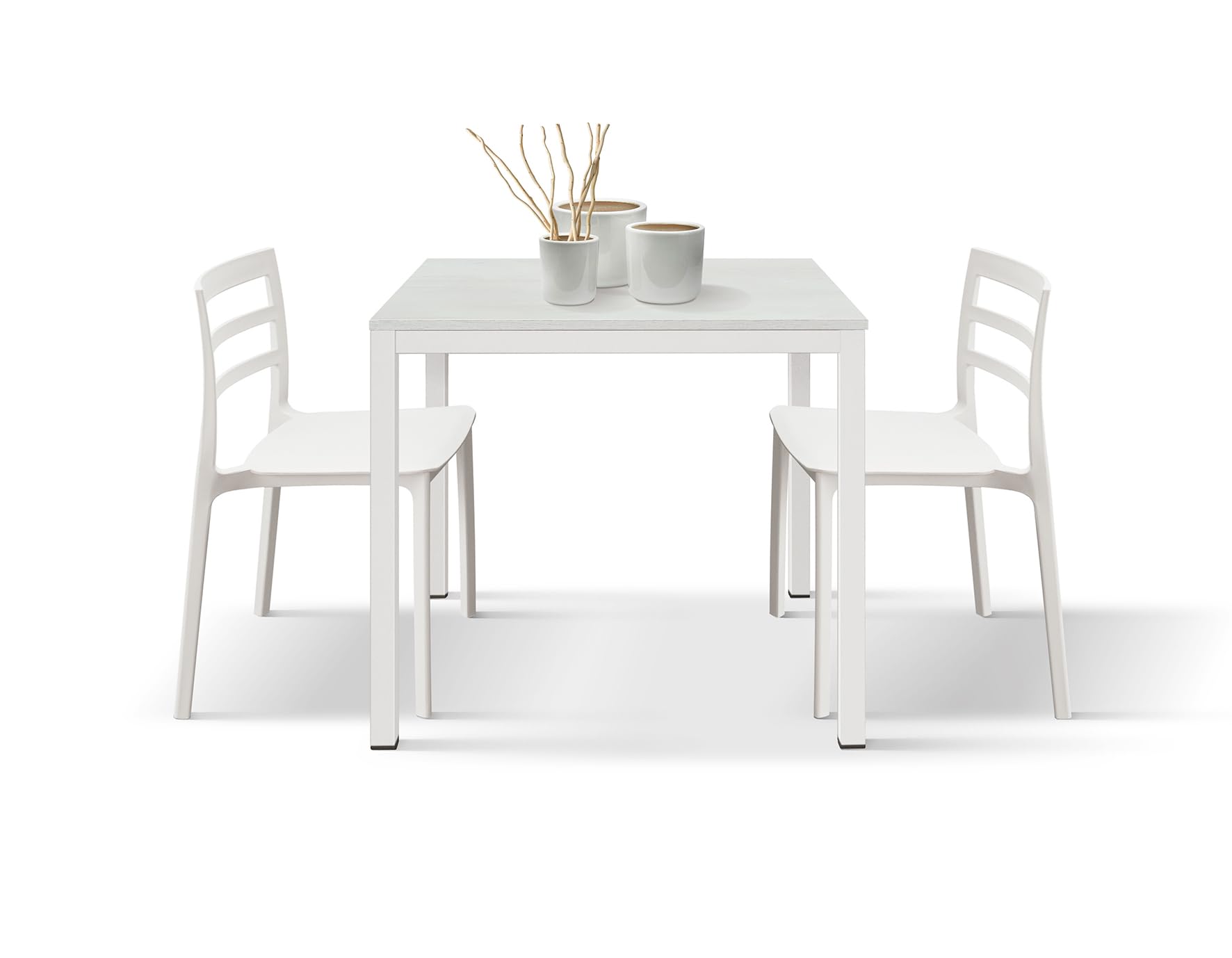 PAZZO DESIGN Tavolo Fisso Massimo, Tavolino Da Bar, Tavolo Da Ristorante, 80 x 80 x 75 cm, Bianco Frassinato, Base Bianca - id_2110