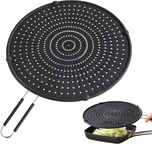 Splatter Screen for Frying Pan, 17.3x12.5 Inch Universal Splatter Guard with Heat-Resistant Silicone Handle for Mess-Free Cooking, Easy to Clean - Kivano