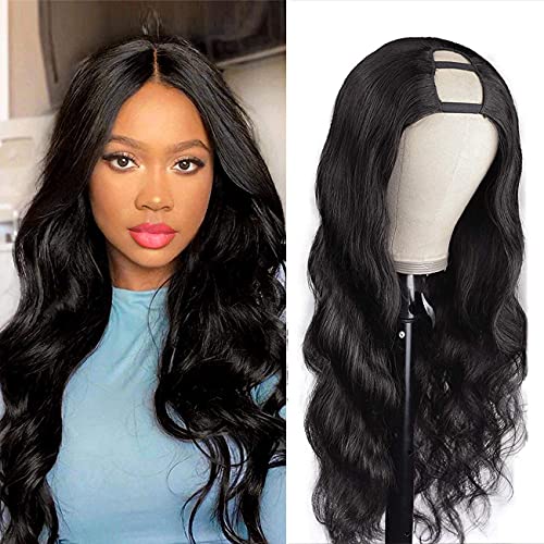 Soft Beauty U Part Wig Body Wave Brazilian Virgin U Part Human Hair Wig For Black Women U Part Clip in Wig Full Wig with Middle U Shape Glueless U Part Wig Human Hair 150% Density Natural Color 22inch