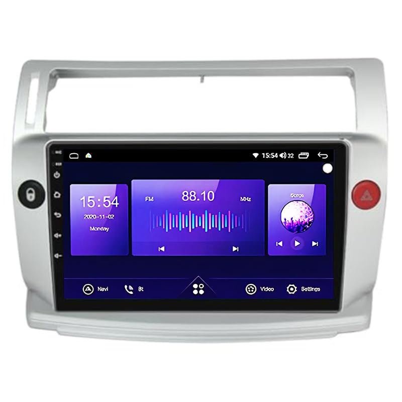 JZHIWEI Android 15 Radio Coche Pantalla Táctil 9 Pulgadas para Citroen C4 2004-2014 Conectar y Usar Navegación GPS Control del Volante 4G WiFi FM Am RDS Enlace Espejo con Bluetooth