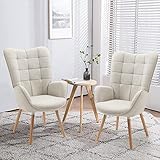 MEUBLE COSY Sessel Relaxsessel Lehnstühle Polstersessel Einzelsofa mit Holzbein Ohrensessel für Wohnzimmer Schlafzimmer Büro Vanity, Stoff, Beige