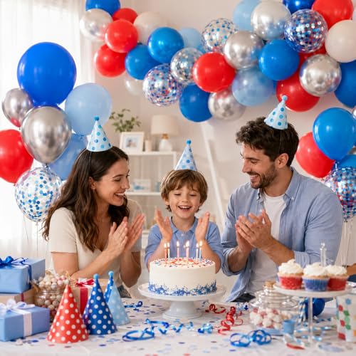Image of Red and Blue Balloons, 50Pcs 12 Inch Red White Blue Silver Confetti Latex
