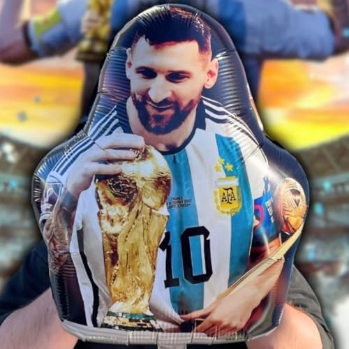 Image of Atpata Funky Messi Theme 5 Pcs Foil Balloons Set with Football & Star Shapes | Lionel Messi Fans Birthday Party Decoration | Soccer Theme Balloon Decor for Kids Adults Celebrations