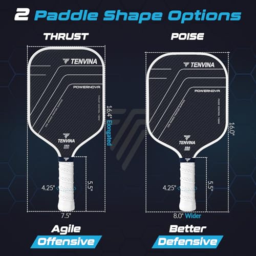 Image of TENVINA Pickleball Paddles, Multi-Layer T700SC Textured Carbon Fiber Pickleball Paddle, Pickle Ball Paddle with Strong Spin & Power Surface, 4-Types of Shapes and Thicknesses, USAPA Approved