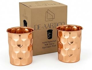 Pure Copper Tumblers for Drinking – Handmade Hammered Finish Water Glasses, 312ml (11 fl oz), Health Benefits for Hydration, Set of 2, Eco-Friendly Copper Cups for Water & Juices