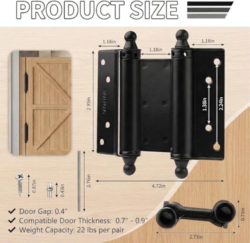 3\" Double Action Spring Hinges, 4 Pack Self Closing Door Hinges for Indoor/Outdoor Saloon Cafe Pub Swinging Doors, Cold Rolled Steel, Including Pins and Screws (Black, 3\"-4 Pack)