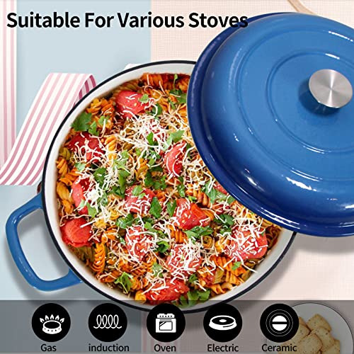 Cast Iron Dutch Oven 3.8 Quart Dutch Oven Pot With Lid Blue Heavy Duty Dutch Oven Dual Handles Porcelain Enameled Cast Iron Skillet Family Or Friends Gifts #TOP4