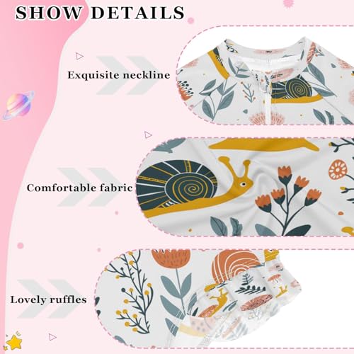 Snails on Flower Girls Long Sleeve Swimsuits One Piece Zipper Bathing Suit UPF 50+ Rashguard Swimwear4