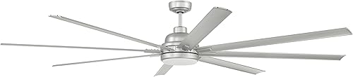 Craftmade Rush - Ventilador de techo Hangdown de 84 pulgadas para interiores y exteriores, con acabado de níquel pintado, kit de luz LED, control