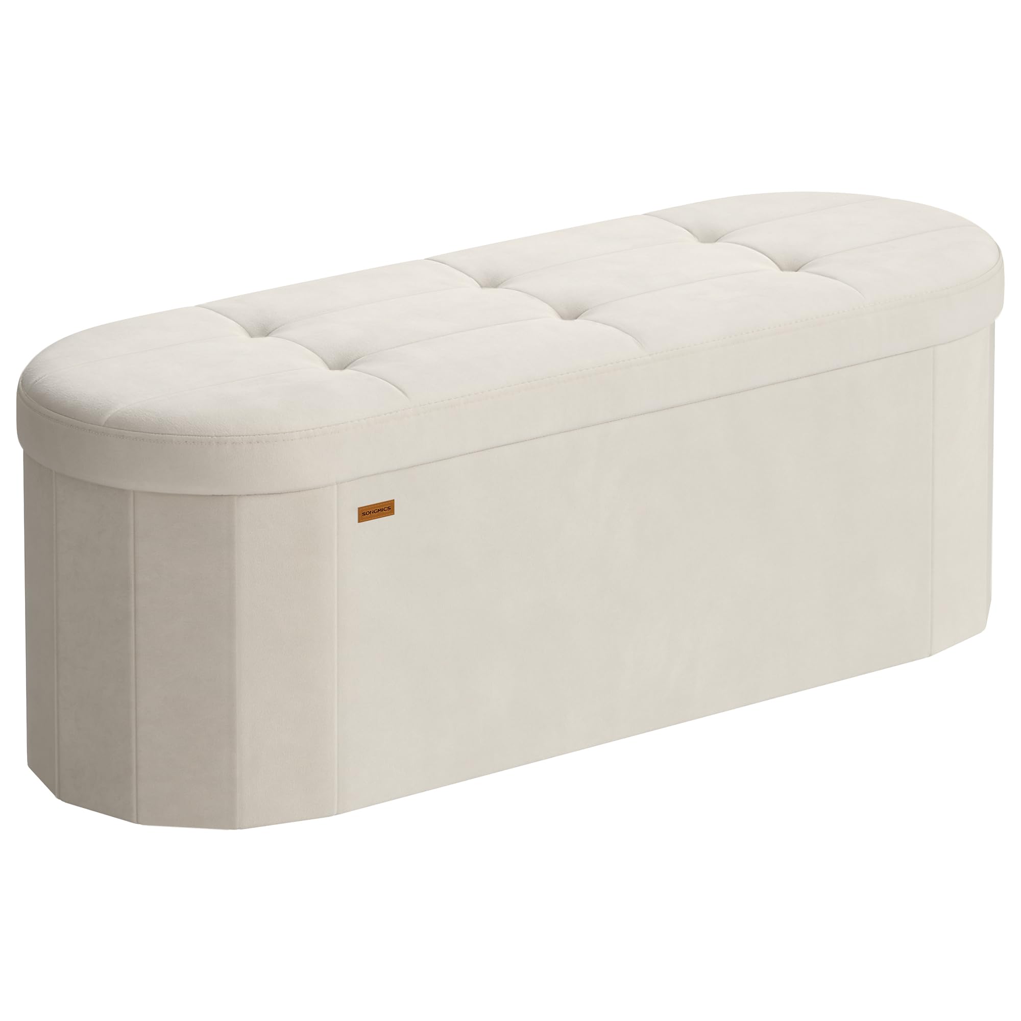 SONGMICS Storage Ottoman Bench, Chest, Folding Foot Rest Cream White