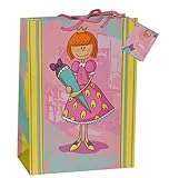 stabile Geschenktüte - Motiv: Mädchen mit Schultüte - in rosa