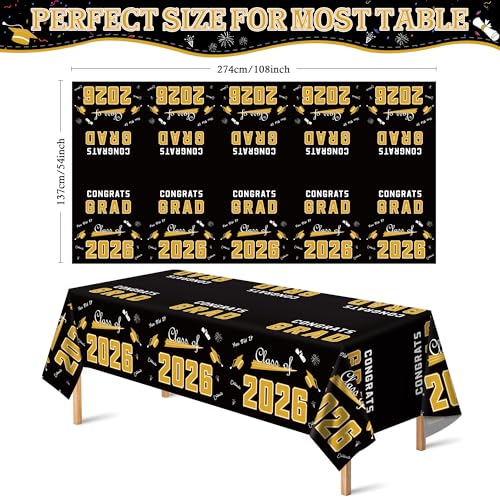 Image of OHOME Graduation Decorations 2026 2027- 𝐒𝐇𝐎𝐏 𝐀𝐋𝐋 𝐆𝐑𝐀𝐃 𝐃𝐄𝐂𝐎𝐑 →𝟕𝟎% 𝐎𝐅𝐅 Disposable Plastic Black and Gold Tablecloth for Class of 2026 Decorations Party Favors Banner,54 inch X 108 inch,2Pcs