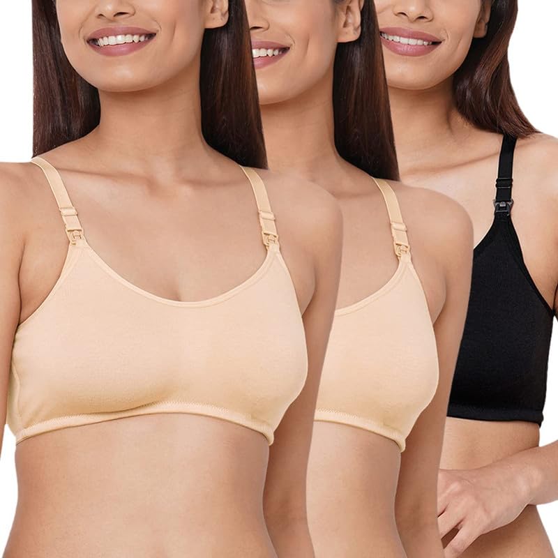 Image of Inner Sense Organic Cotton Bamboo Nursing Bra for Women I Non Padded Feeding Bra with Keyhole Back Design I Wire Free Maternity Innerwear with Full Coverage