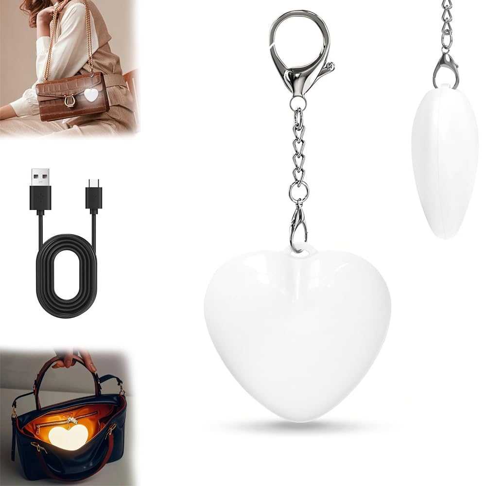 ROSA LED Keychain Light: Glow in Dark Backpack LED, Compact Emergency Light Keychain for Girls, School Bag Charm with LED Flashlight, Heart USB Night Light, Mini Safety Torch, Rechargeable-image-5