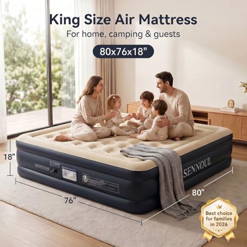 Image of SENNOUL King Air Mattress with Built in Pump,18 inch Raised Blow up Bed, 900lb