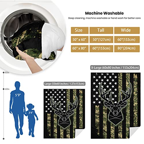 Ultra Soft Deer Hunting Camo Flag Blanket Microfiber Plush Blanket Gifts For Men Women Warm Cozy Fuzzy Throw Blanket For Bed And Couch 50'' X 60'' #TOP6
