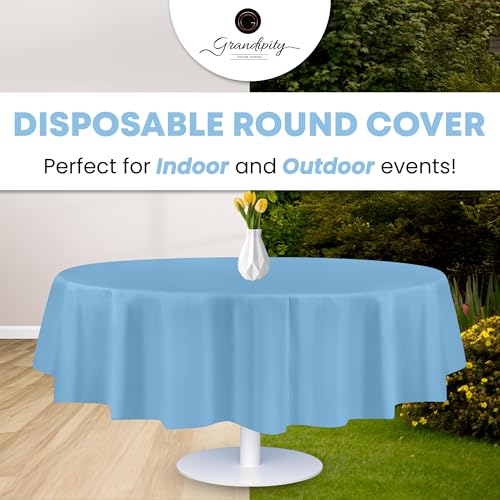Image of Grandipity Plastic Table Cloth Disposable 12 Pack 84 inch Round Sky Blue | Plastic table covers, durable disposable tablecloths, fade and tear-resistent table cover for party, event