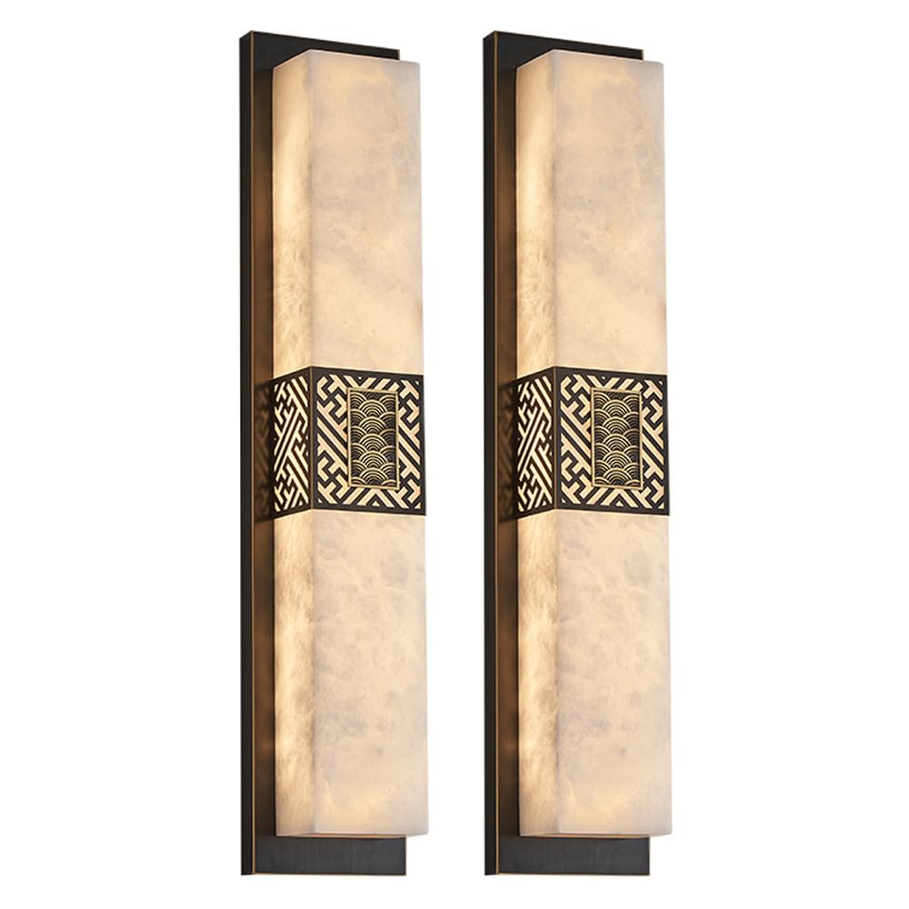 TRIVIDHA Modern Marble Wall Lamp Natural Alabaster Wall Sconce Lone Linear Marble Wall Sconces Brass Base Bathroom Vanity Wall Light Fixtures For Living Room Bedroom Hallway Dining Room