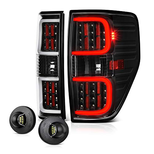 VIPMOTOZ Black Housing OLED Tube Tail Light + Full-LED License Plate Lamp Assembly Replacement Bundle For 2009-2014 Ford F150 Pickup Truck