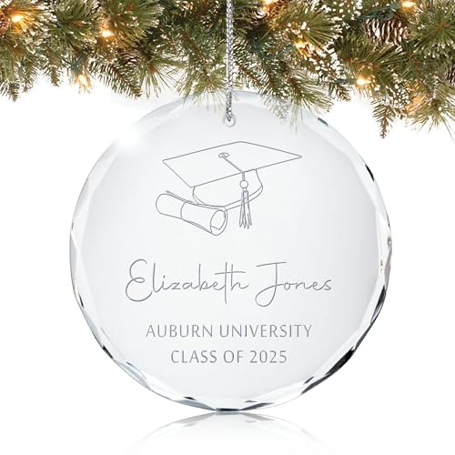 Personalised Graduation Ornament Class of 2026 or 2025 | Fast 24h Customised, Laser Engraved Glass Masters Degree Christmas Ornaments for Tree | Custom Grad Scroll Gift Keepsake for Graduates
