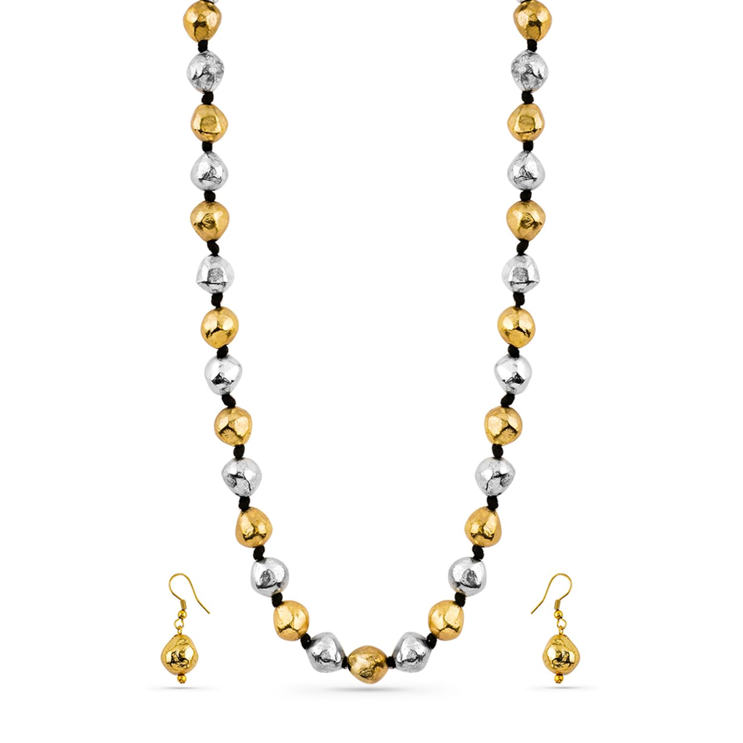 Rubans Oxidized 18K Gold/Dual-Plated Gold & Silver Plated Beaded Statement Necklace & Earrings Set-picture-11