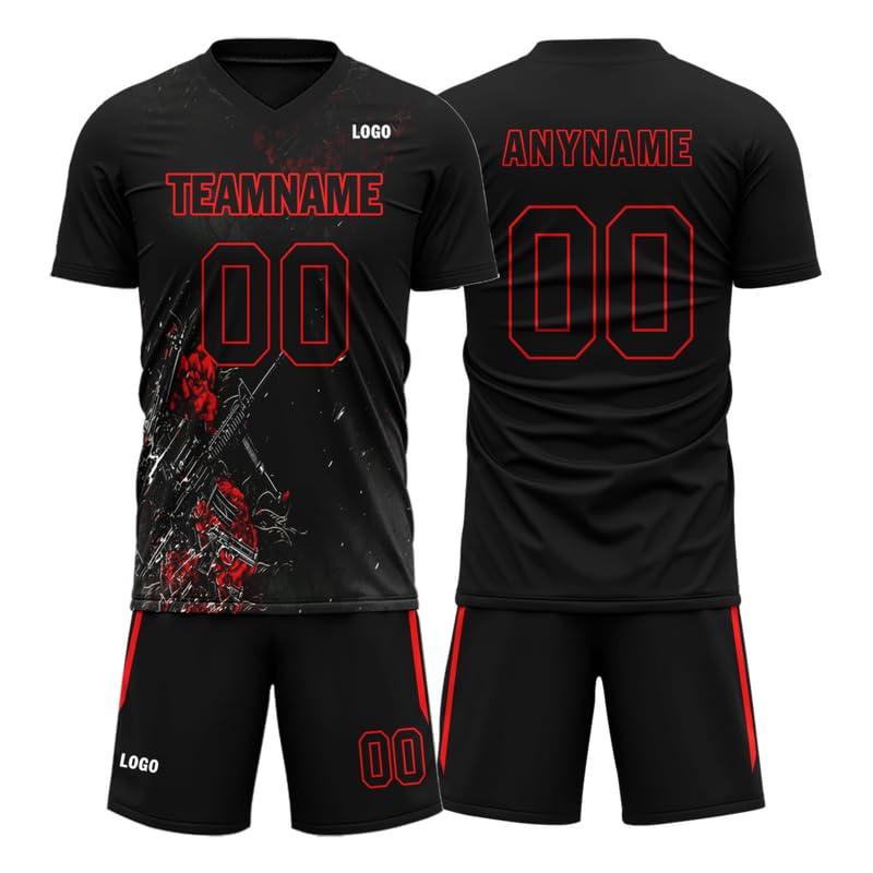 coolcustomize Custom Football Shirt Kit Gothic Skull Short Sleeve Sport Jersey Tracksuit for Adult Boys Girls Personalised Sportwear