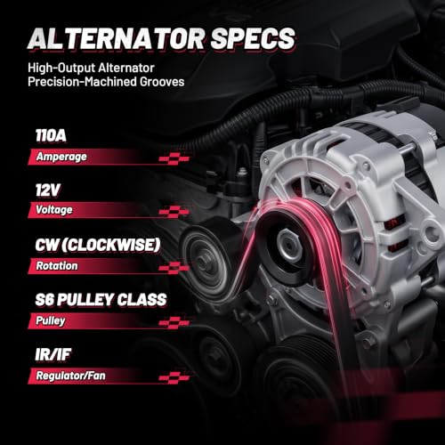 Image of BDFHYK 110A Alternator for Ford Focus 2.0L L4 2000-2004, 8260 | For Ford Focus 2003, 12V, Clockwise Rotation, 6-Groove, Internal Fan, Internal Regulator