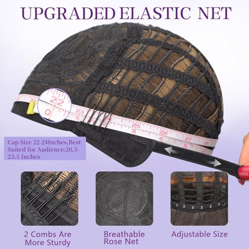 Image of AISI HAIR Ombre Brown Short Wavy Bob Wigs with Bangs for Women Ombre Brown Wavy Wig Natural Looking Resistant Fiber Synthetic Hair for Daily