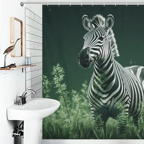 Rideau de douche zèbre imperméable en polyester lavable pour baignoire 183x183cm