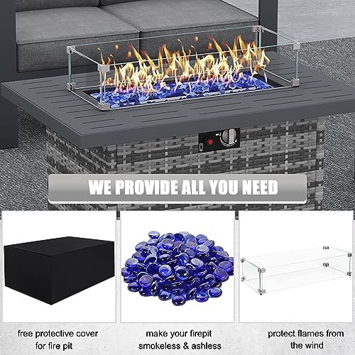 LayinSun Aluminum Furniture Set with Fire Pit Table, 4 Pieces Patio Sectional Conversation Chat Sofa Modern Seating Set