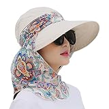2 in 1 Foldable Sun Hat with Neck Flap Beach Fishing Hat Large Brim UV Protection Hat Gardening Walk