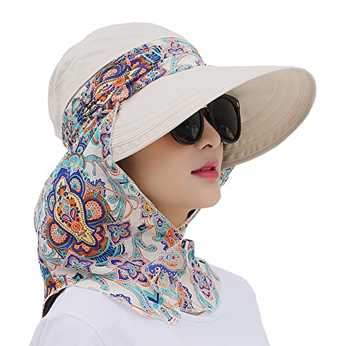 Uuyyeo ZY002657M 2 In 1 Foldable Sun Hat With Neck Flap Beach Fishing Hat Large Brim Uv Protection Hat Gardening Walking Hat cover