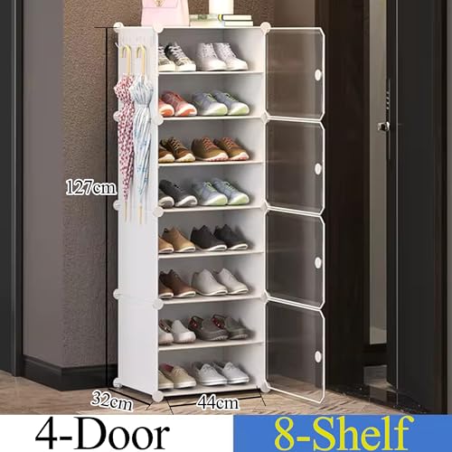 Image of AYSIS 𝟖 𝐒𝐡𝐞𝐥𝐟 DIY Shoe Rack Box Organizer | Multi-Purpose Plastic Shoe Rack for Home | Home Storage Shoe Rack with Door for Entryway, Chappal Slipper Sandals Shoe Stand【White, 8-Shelf-4-Door】