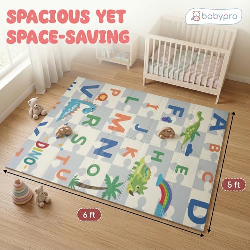 Image of BabyPro 5mm Reversible Baby Playmat, 6 x 5 ft Foldable Mat, Growing Tails | Waterproof, BPA-Free XPE Foam, Non-Toxic Bounce-Back Cushion, XL