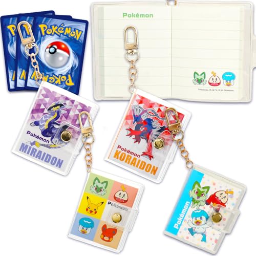Pokemon Mini Diary Set for Kids - Bundle with 4 Mini Notebook Keychains Featuring Pikachu, Koraidon, Sprigatito, More Plus Trading Cards | Pokemon Notebook Journal Boys, Girls