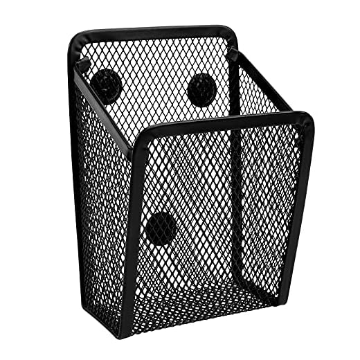 AKEYSRC Magnetic Baskets, Magnet Pen Holder, Magnetic Pencil Cup for Refrigerator, Magnetic Locker Basket/Organizer, Black Mesh Magnetic Pencil Holder for Refrigerator, Whiteboard, Locker, for Home, Office and School Use（Black）