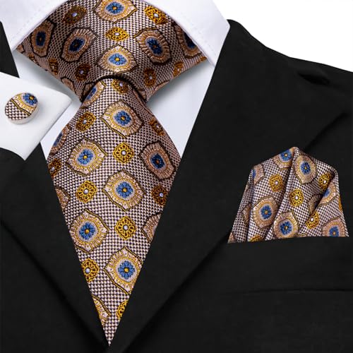 Image of Hi-Tie Mens 70inches Tie Set Extra Long Necktie for Men Cufflinks Handkerchief Big Tall Men Business Wedding