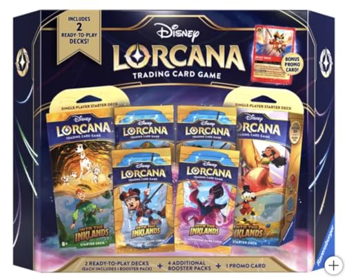 Disney Lorcana Trading Card Game Includes 2 Ready-to-Play Decks Each Includes 1 Booster Pack Plus 4 Additional Booster Packs and 1 Promo Card