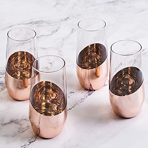 MyGift Copper Stemless Champagne Flute Glasses Set of 4 Cover