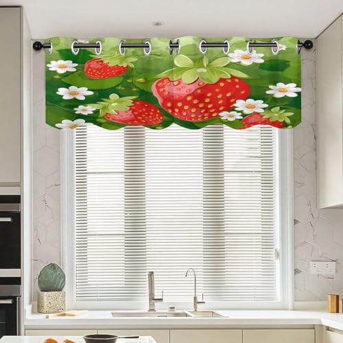 Cortinas opacas de fresas, cenefa de arte moderno de 52 x 18.1 pulgadas para dormitorio 4