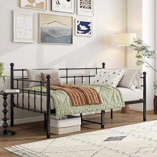 BOFENG Metal Daybed Frame Twin Size Platform Sofa Bed Day Bed with Strong Steel Slats Mattress Foundation Bedroom Furniture,Noise Free,Black