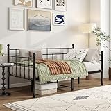 BOFENG Metal Daybed Frame Twin Size Platform Sofa Bed Day Bed with Strong Steel Slats Mattress Foundation Bedroom Furniture,Noise Free,Black