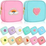 Sumind 12 Pcs Preppy Patch Cute Makeup Bag Travel Cosmetic Toiletry Chenille Skincare Bag Portable Nylon Organizer Storage Purse Small Zipper Makeup Pouch Daily Use Storage Purse for Women Girls Gift