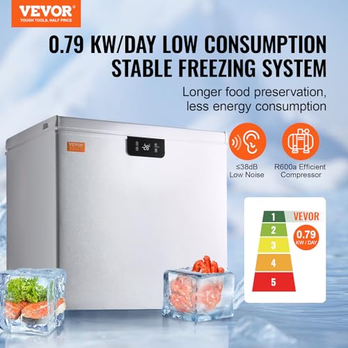 VEVOR Chest Freezer, 5.4 Cu.ft / 153 L Compact Deep Freezer, Free Standing Top Open Door Compact Freezers with 2 Removable Baskets & Adjustable Thermostat, Energy Saving & Low Noise, White on Fridge.com